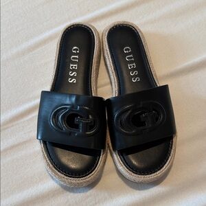 Guess Black and Cream Women's Slide Sandals
